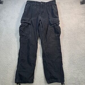 Vans Service Cargo Pants Mens 30 Black Corduroy Loose Tapered Fit Drawstring Hem